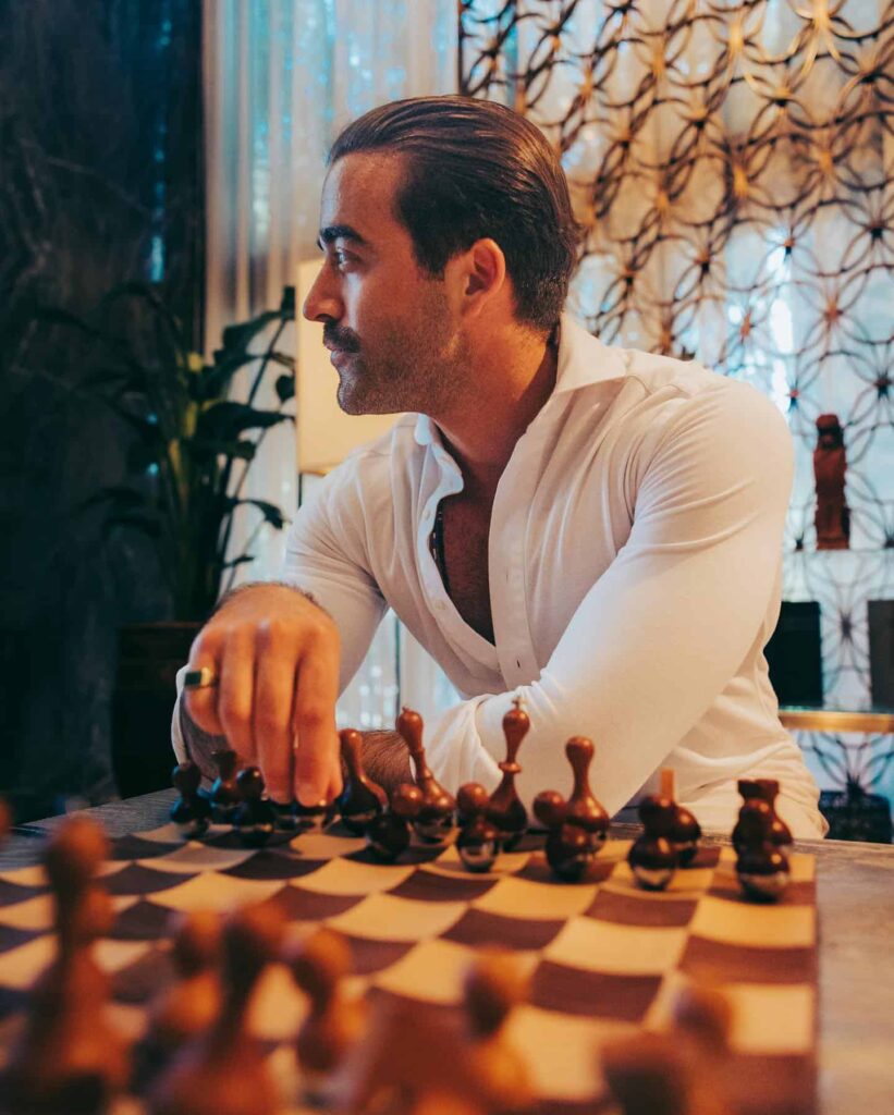 Nicholas Crown playing chess